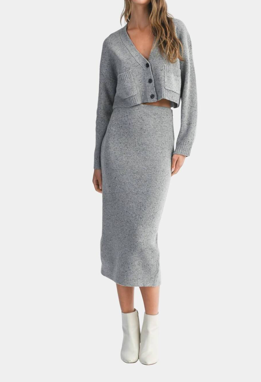 NEW MABLE andrea knit midi skirt in grey